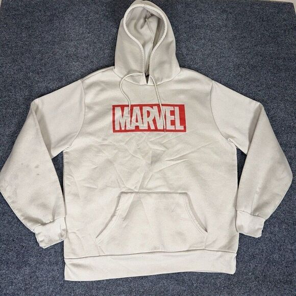 Marvel Hoodie Mens XL Beige Tan Long Sleeve Pocket Sweatshirt Jacket Adult - Picture 1 of 7